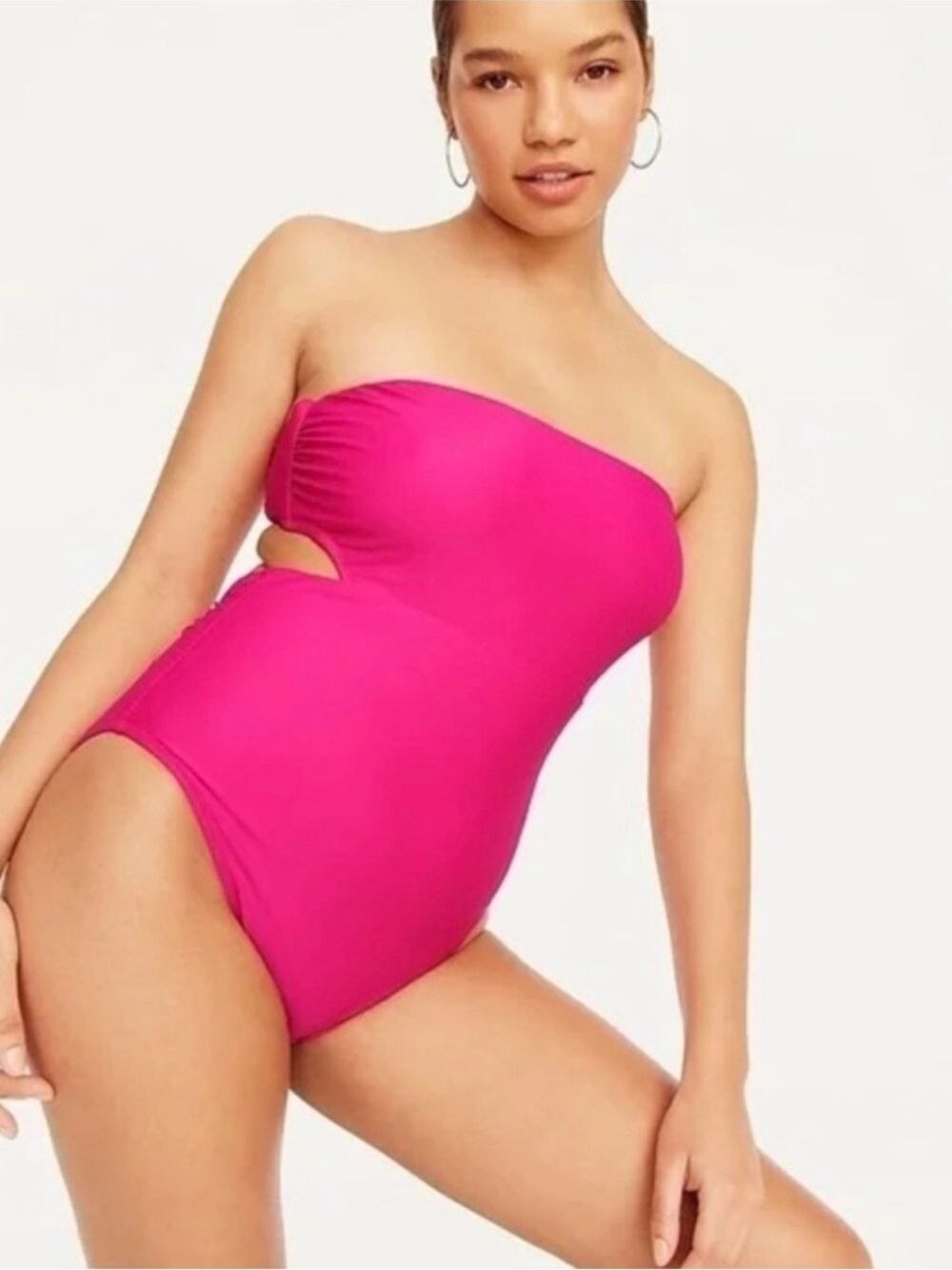J. Crew Vibrant Fuchsia Straps or Strapless Cut Out Tie Back One-Piece Swimsuit
